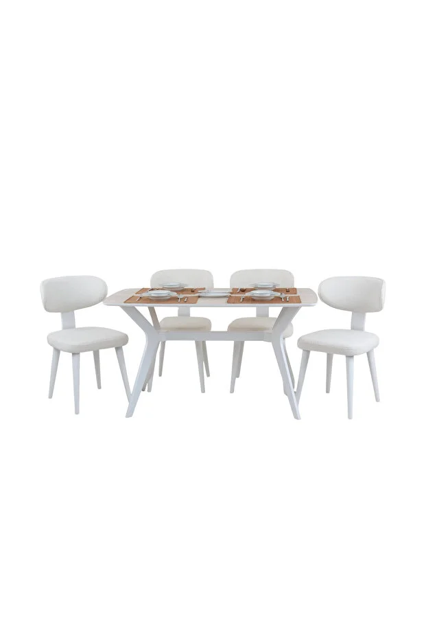 80X120 MDF Mutfak Masası (Sadece Masa) Salon Masası Balkon Masası Viktoria Serisi-Traverten/Beyaz